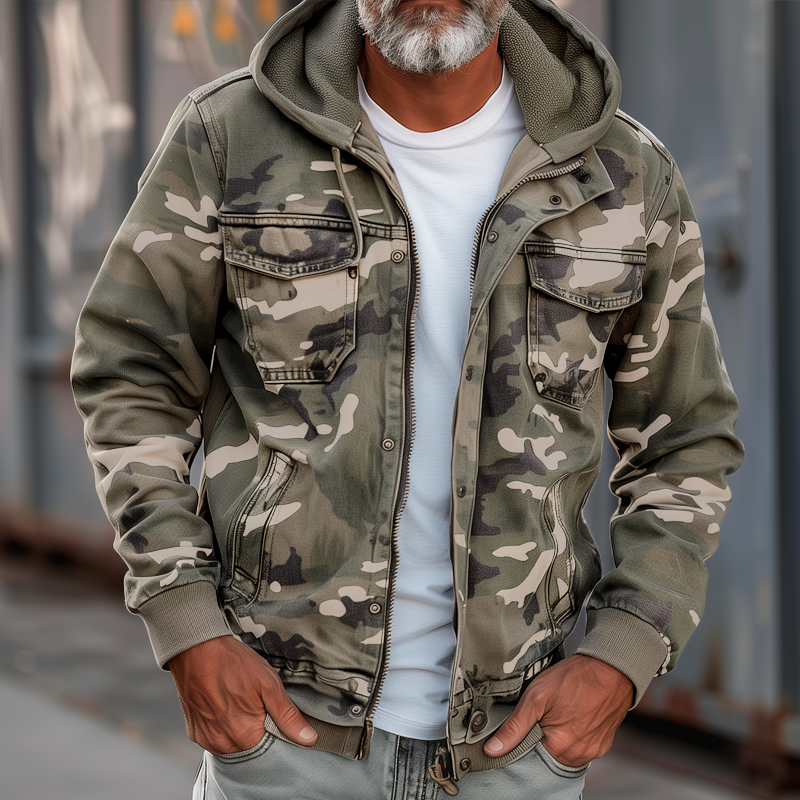 Fabian - Herren Camouflage Cargo Jacke - Mit Kapuze und Multi-Taschen Design