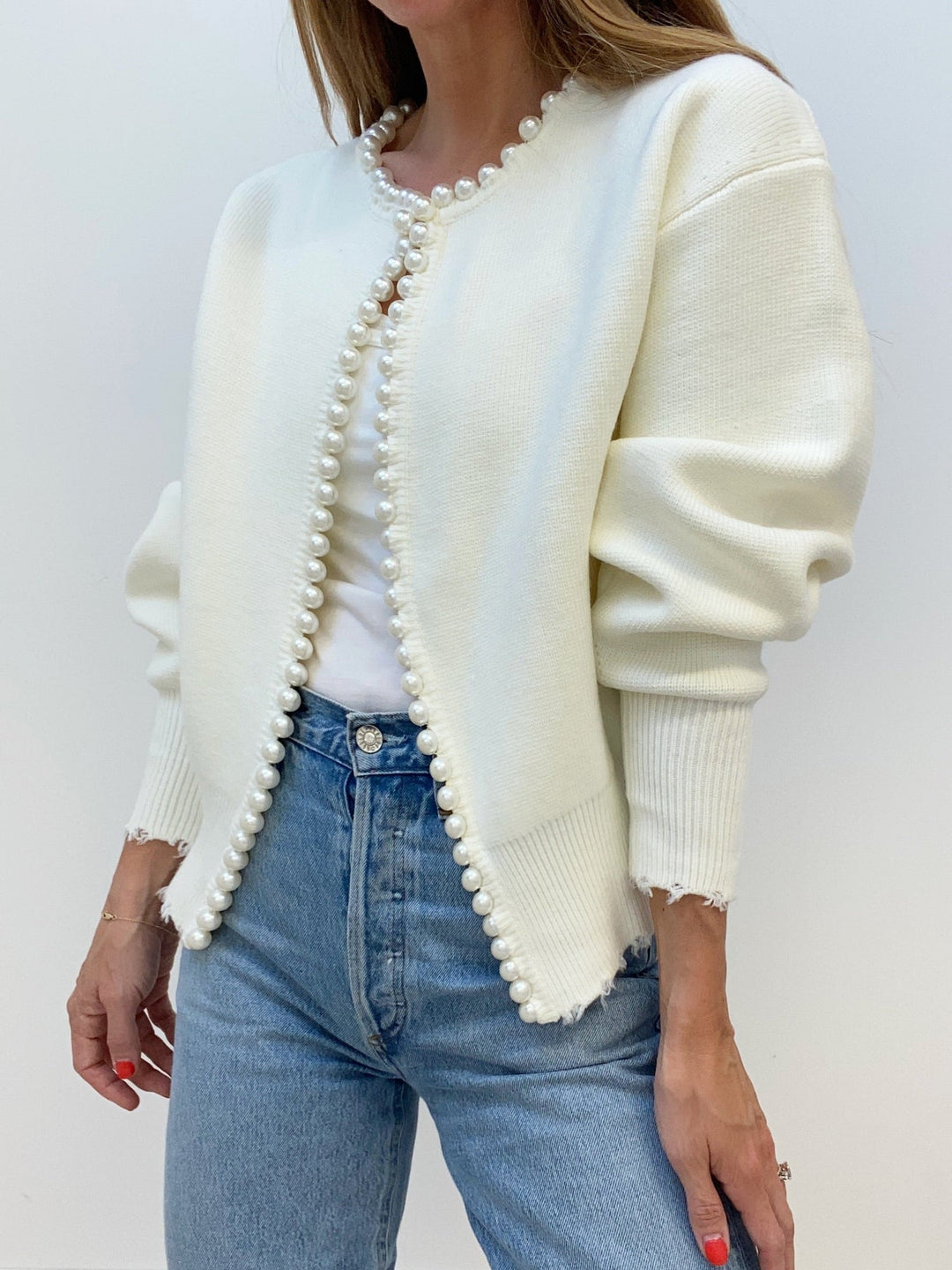 Adari™ | Cardigan senza bottoni con rifiniture in perle