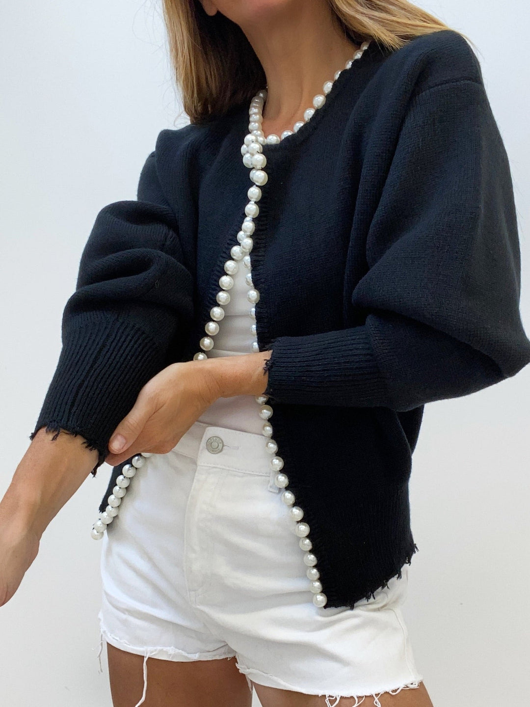 Adari™ | Cardigan senza bottoni con rifiniture in perle