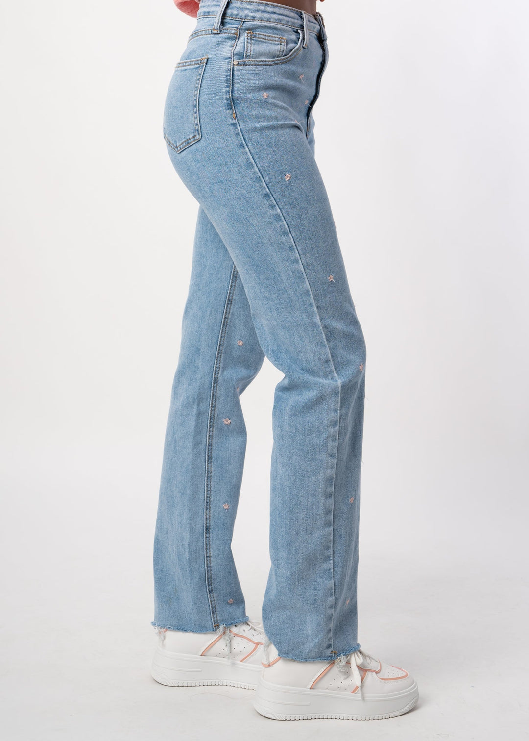 Straight Leg Jeans mit Blumenstickung - Hellblau