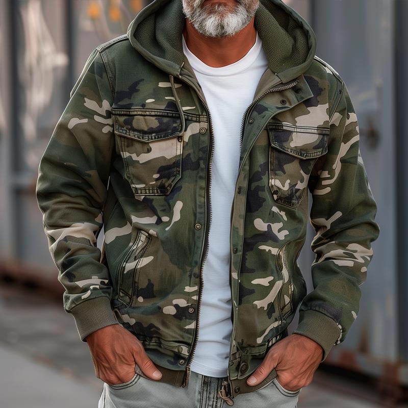 Fabian - Herren Camouflage Cargo Jacke - Mit Kapuze und Multi-Taschen Design